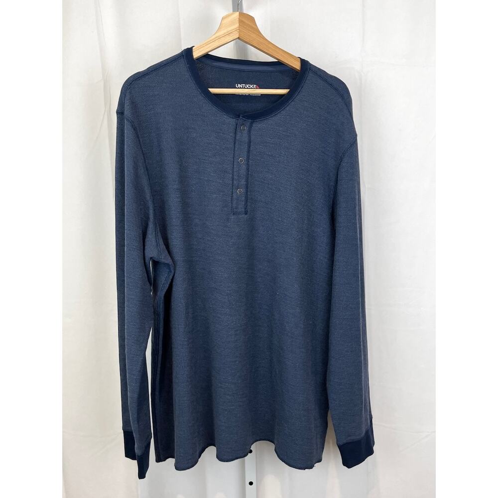 UNTUCKIT  Size 2XL XXL Schrock Long Sleeve Snap Henley Shirt Textured Navy Blue